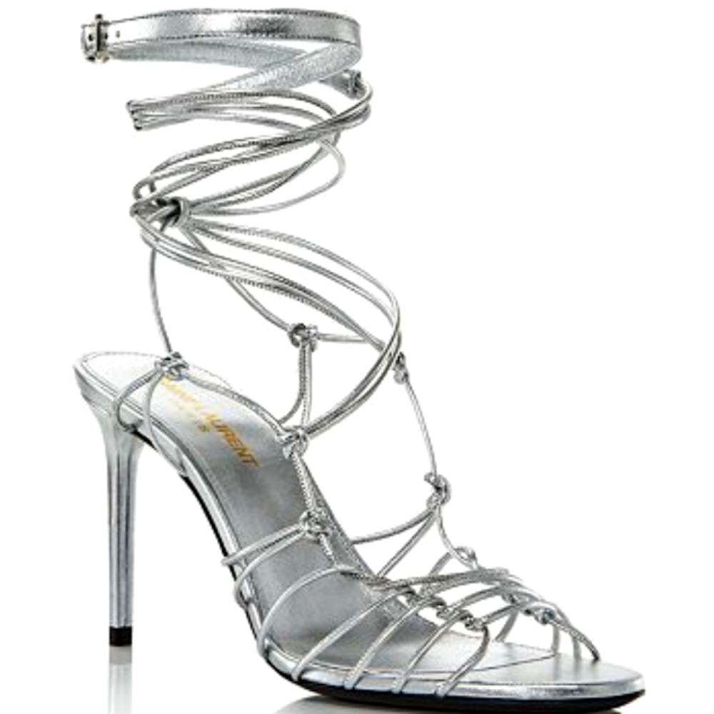 Nib Saint Laurent Robin 85 Metallic Argento Strap… - image 1